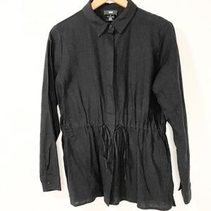 DKNY Oversized Black Linen Tie Waist Jacket - Size Small